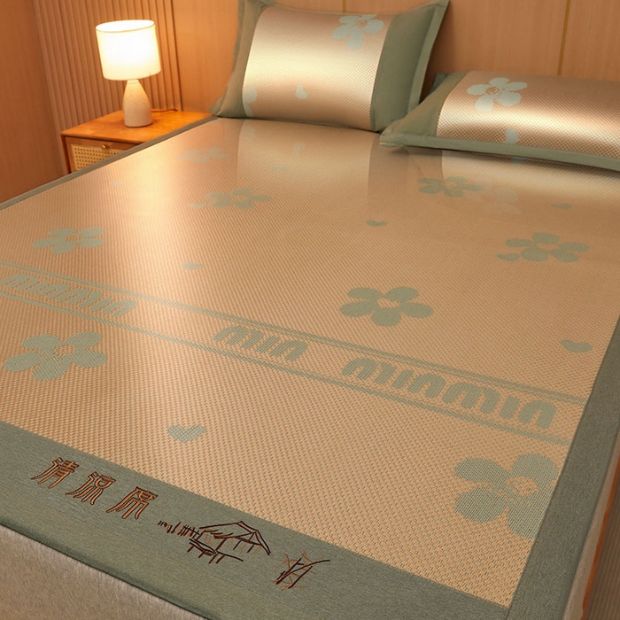 91家纺网 家纺一手货源 找家纺 全季家居 2025新款A类抗菌防螨清凉提花冰藤席凉席席子 花语-娇黄 床席