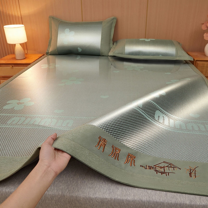 全季家居 2025新款A类抗菌防螨清凉提花冰藤席凉席席子 花语-水绿 床席