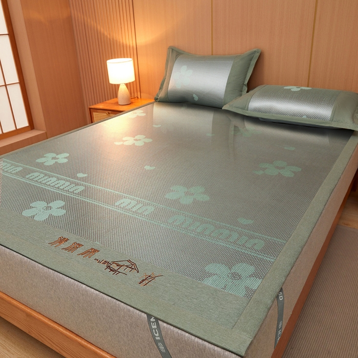 91家纺网 家纺一手货源 找家纺 全季家居 2025新款A类抗菌防螨清凉提花冰藤席凉席席子 花语-水绿 床席