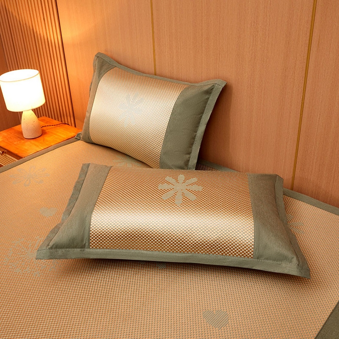 91家纺网 家纺一手货源 找家纺 全季家居 2025新款A类抗菌防螨清凉提花冰藤席凉席席子 飘雪-娇黄 床席