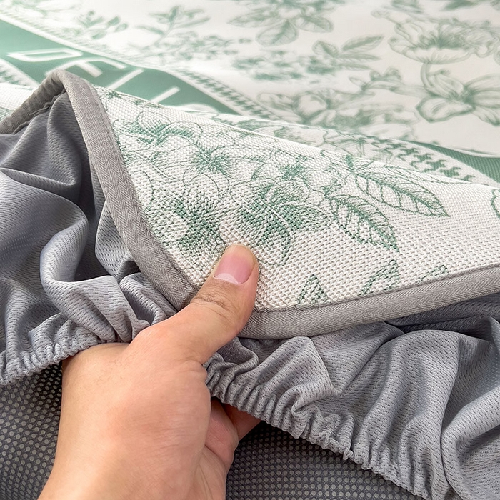 91家纺网 家纺一手货源 找家纺 全季家居 2025新款A类花卉系列数码印花冰藤席凉席席子 繁花物语-水绿 床笠