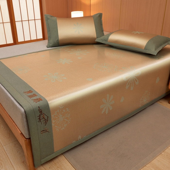 91家纺网 家纺一手货源 找家纺 全季家居 2025新款A类抗菌防螨清凉提花冰藤席凉席席子 飘雪-娇黄 床席