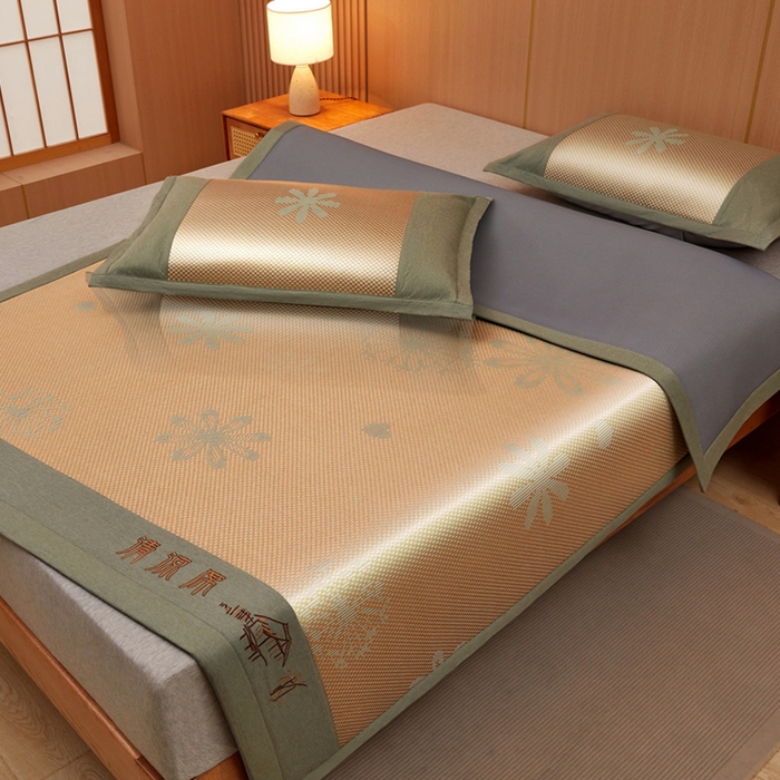 91家纺网 家纺一手货源 找家纺 全季家居 2025新款A类抗菌防螨清凉提花冰藤席凉席席子 飘雪-娇黄 床席