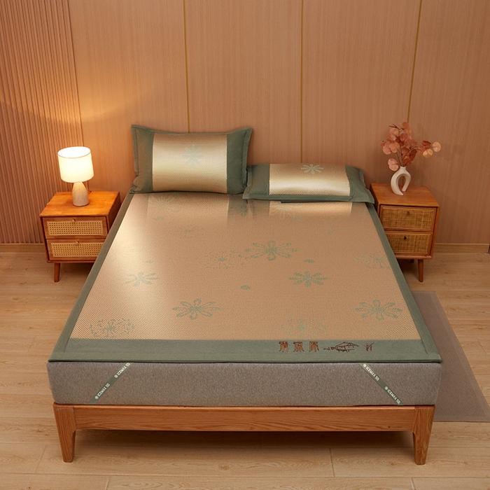 91家纺网 家纺一手货源 找家纺 全季家居 2025新款A类抗菌防螨清凉提花冰藤席凉席席子 飘雪-娇黄 床席