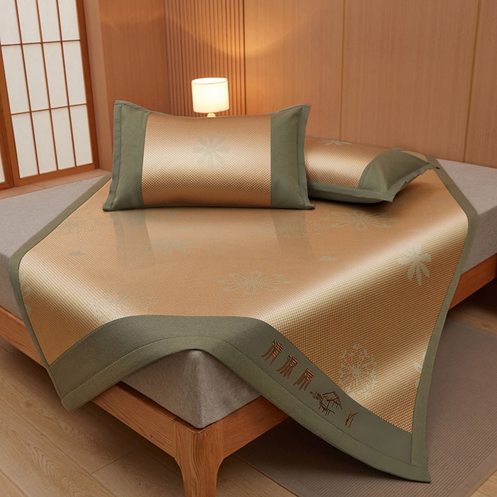 91家纺网 家纺一手货源 找家纺 全季家居 2025新款A类抗菌防螨清凉提花冰藤席凉席席子 飘雪-娇黄 床席