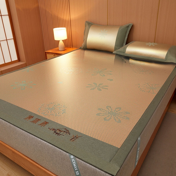 91家纺网 家纺一手货源 找家纺 全季家居 2025新款A类抗菌防螨清凉提花冰藤席凉席席子 飘雪-娇黄 床席