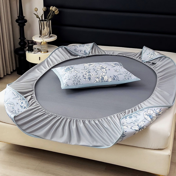 91家纺网 家纺一手货源 找家纺 全季家居 2025新款A类花卉系列数码印花冰藤席凉席席子 繁花物语-天蓝 床笠