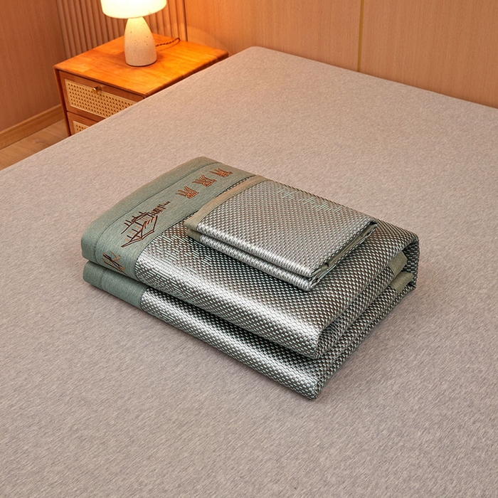 91家纺网 家纺一手货源 找家纺 全季家居 2025新款A类抗菌防螨清凉提花冰藤席凉席席子 飘雪-水绿 床席