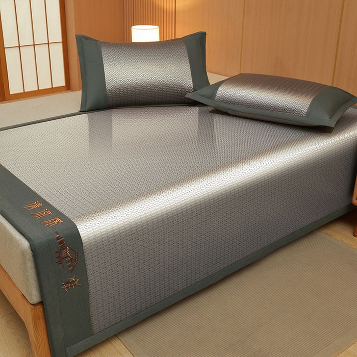 91家纺网 家纺一手货源 找家纺 全季家居 2025新款A类抗菌防螨清凉提花冰藤席凉席席子 若兮-烟灰 床席