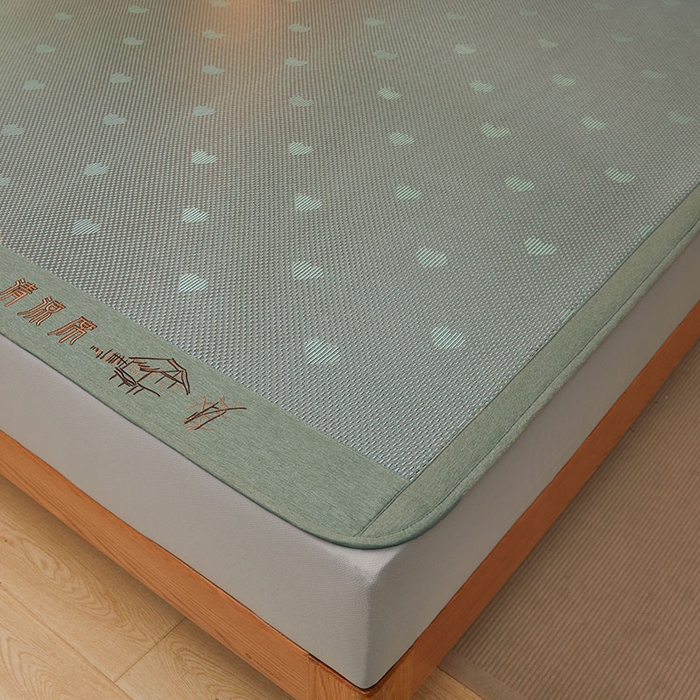 91家纺网 家纺一手货源 找家纺 全季家居 2025新款A类抗菌防螨清凉提花冰藤席凉席席子 爱心-水绿 床笠