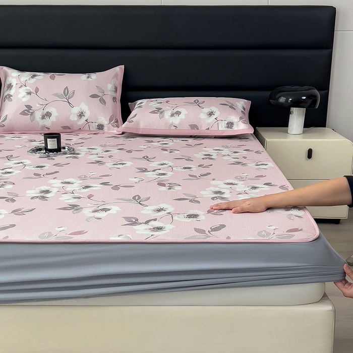 91家纺网 家纺一手货源 找家纺 全季家居 2025新款A类花卉系列数码印花冰藤席凉席席子 花漫舞曲-淡粉 床笠