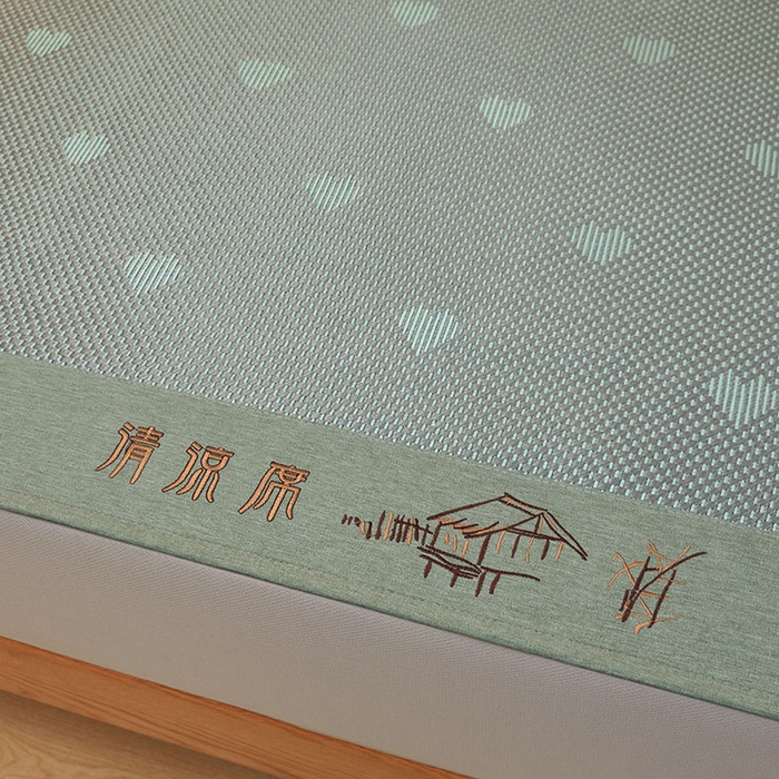 91家纺网 家纺一手货源 找家纺 全季家居 2025新款A类抗菌防螨清凉提花冰藤席凉席席子 爱心-水绿 床笠