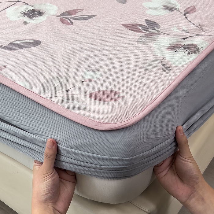 91家纺网 家纺一手货源 找家纺 全季家居 2025新款A类花卉系列数码印花冰藤席凉席席子 花漫舞曲-淡粉 床笠