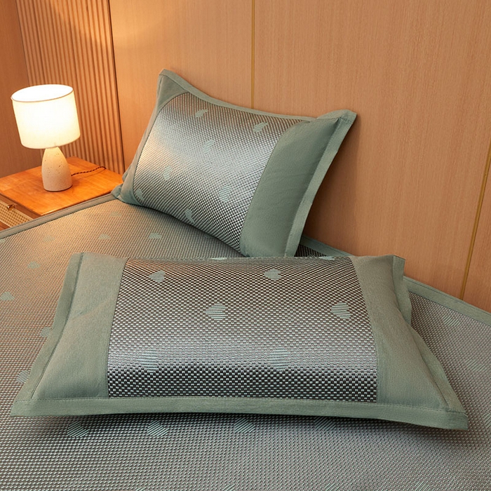 91家纺网 家纺一手货源 找家纺 全季家居 2025新款A类抗菌防螨清凉提花冰藤席凉席席子 爱心-水绿 床笠