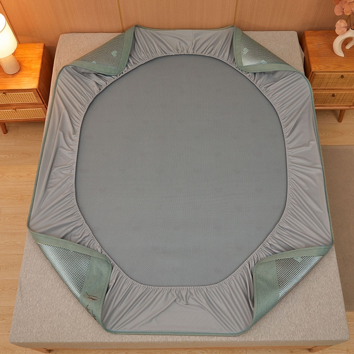 91家纺网 家纺一手货源 找家纺 全季家居 2025新款A类抗菌防螨清凉提花冰藤席凉席席子 爱心-水绿 床笠