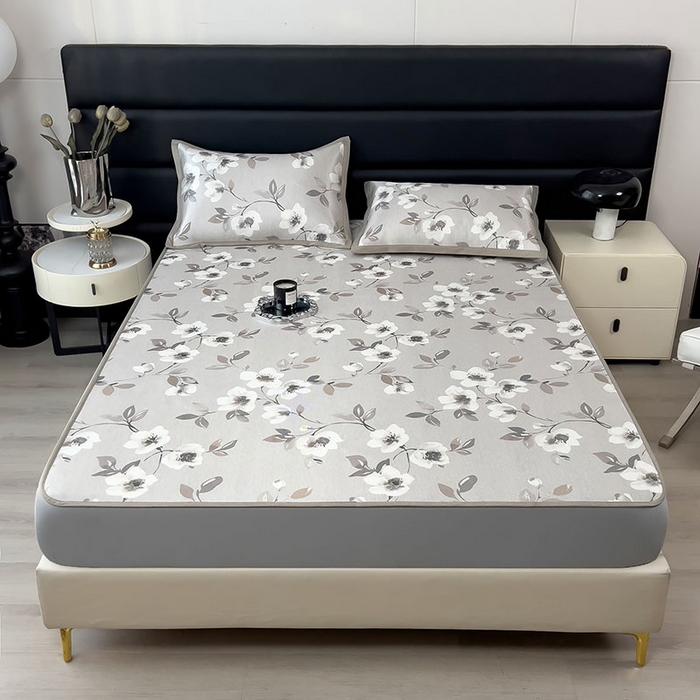 91家纺网 家纺一手货源 找家纺 全季家居 2025新款A类花卉系列数码印花冰藤席凉席席子 花漫舞曲-浅咖 床笠