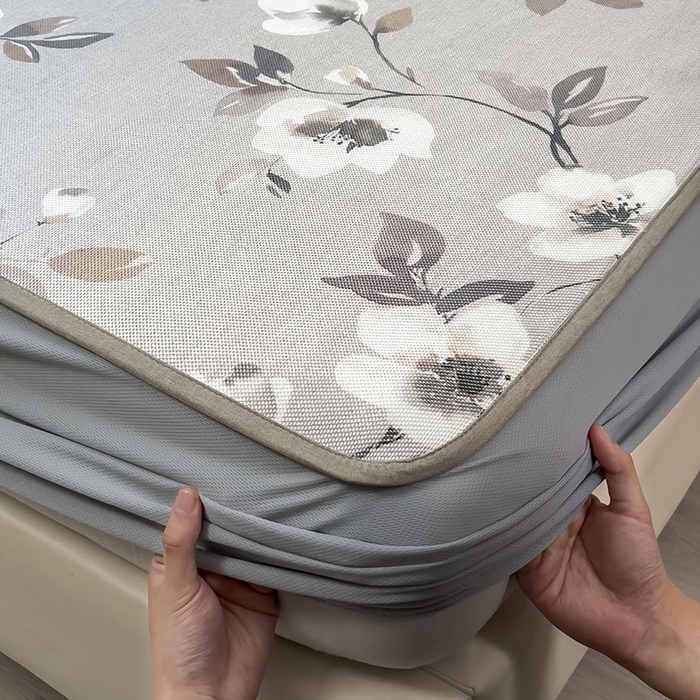 91家纺网 家纺一手货源 找家纺 全季家居 2025新款A类花卉系列数码印花冰藤席凉席席子 花漫舞曲-浅咖 床笠