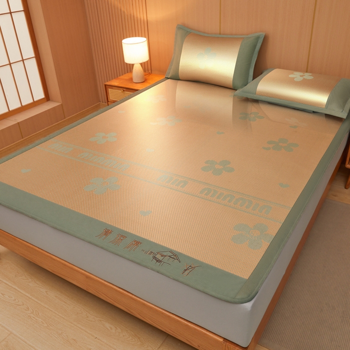 91家纺网 家纺一手货源 找家纺 全季家居 2025新款A类抗菌防螨清凉提花冰藤席凉席席子 花语-娇黄 床笠