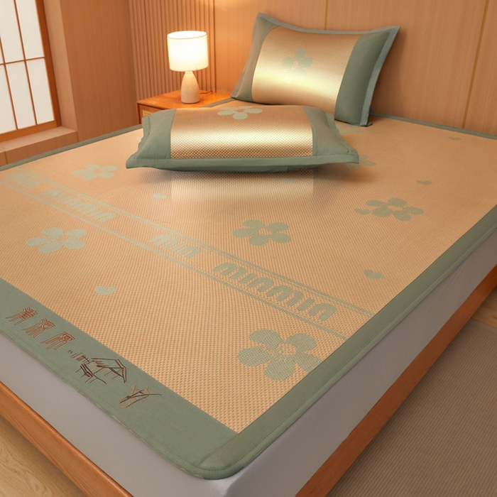 91家纺网 家纺一手货源 找家纺 全季家居 2025新款A类抗菌防螨清凉提花冰藤席凉席席子 花语-娇黄 床笠