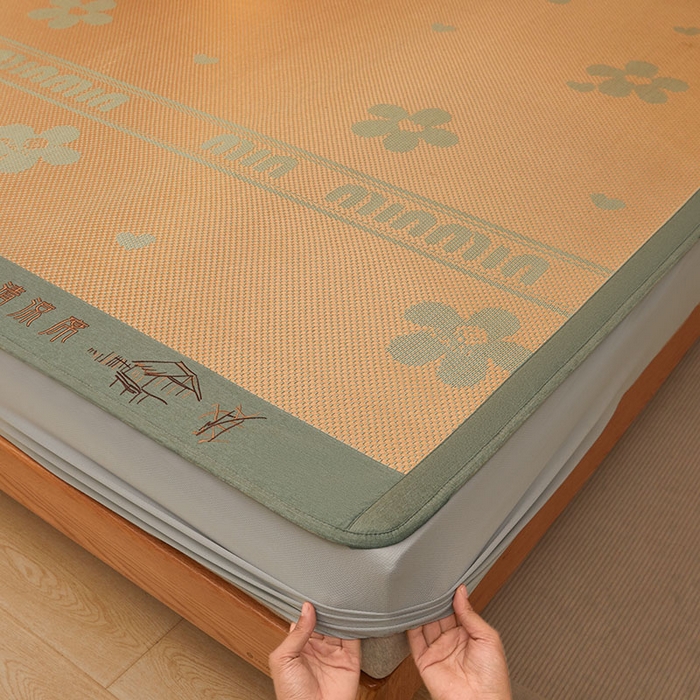 91家纺网 家纺一手货源 找家纺 全季家居 2025新款A类抗菌防螨清凉提花冰藤席凉席席子 花语-娇黄 床笠