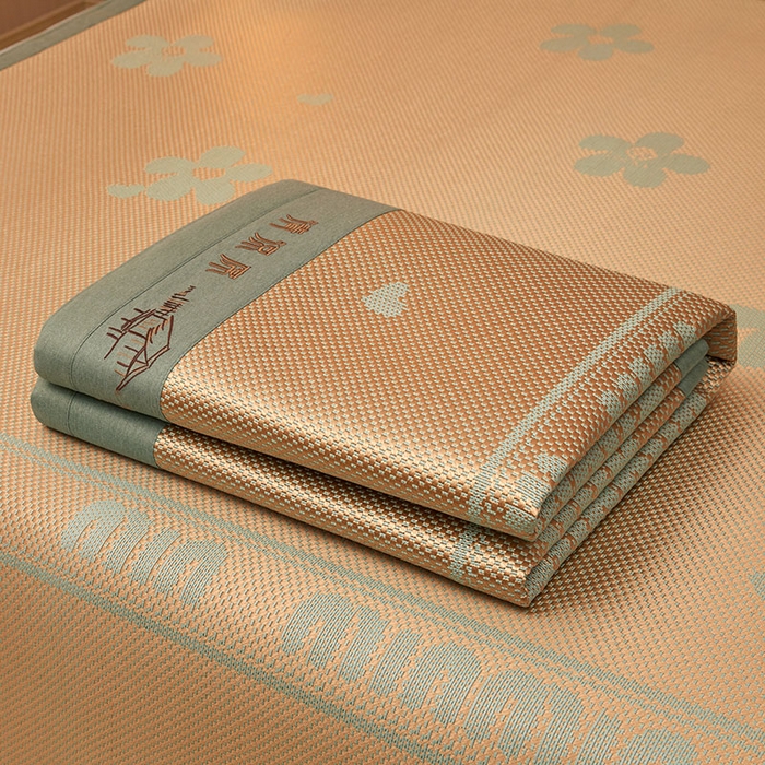 91家纺网 家纺一手货源 找家纺 全季家居 2025新款A类抗菌防螨清凉提花冰藤席凉席席子 花语-娇黄 床笠