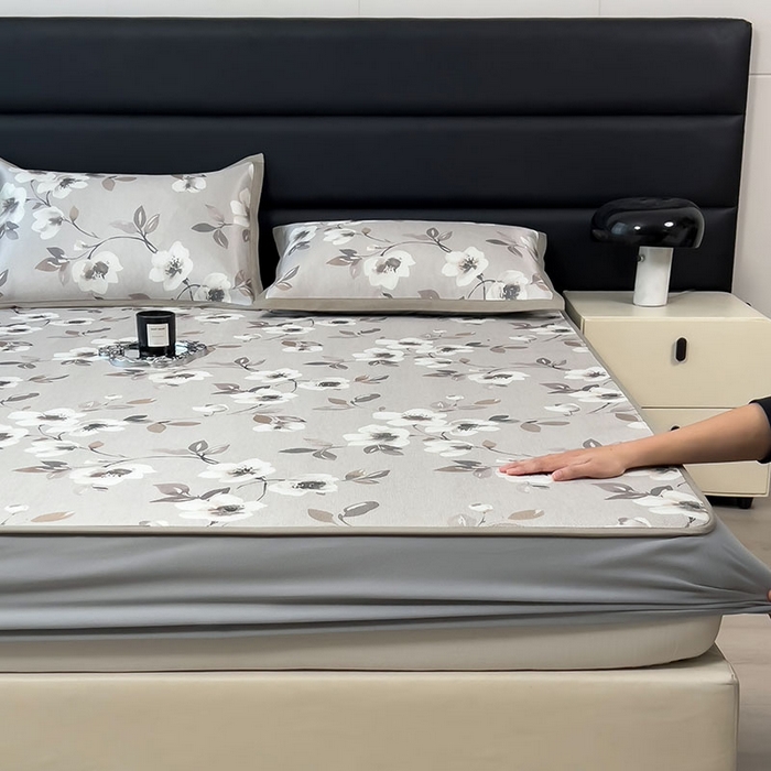 91家纺网 家纺一手货源 找家纺 全季家居 2025新款A类花卉系列数码印花冰藤席凉席席子 花漫舞曲-浅咖 床笠