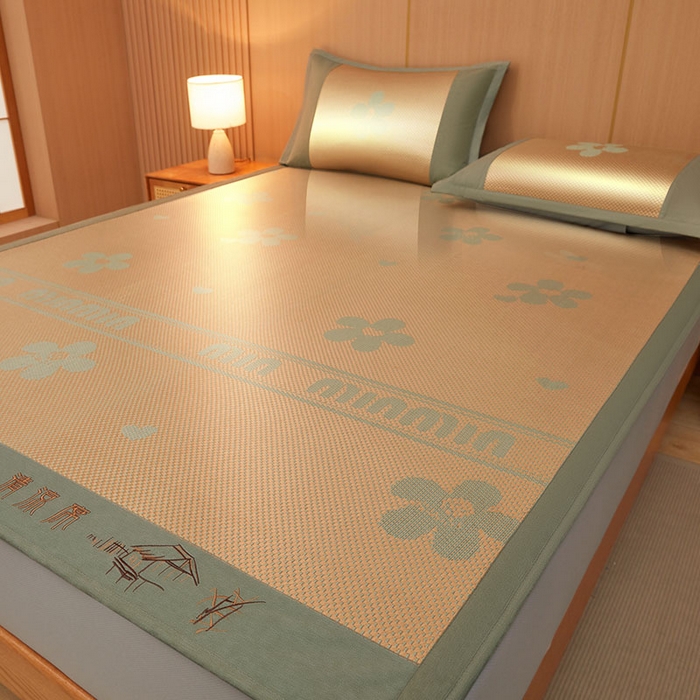 91家纺网 家纺一手货源 找家纺 全季家居 2025新款A类抗菌防螨清凉提花冰藤席凉席席子 花语-娇黄 床笠