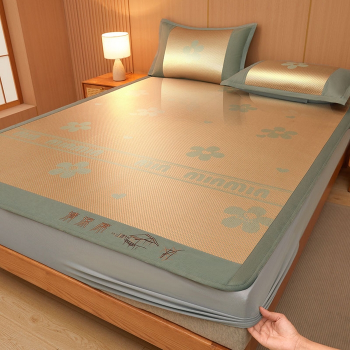 91家纺网 家纺一手货源 找家纺 全季家居 2025新款A类抗菌防螨清凉提花冰藤席凉席席子 花语-娇黄 床笠