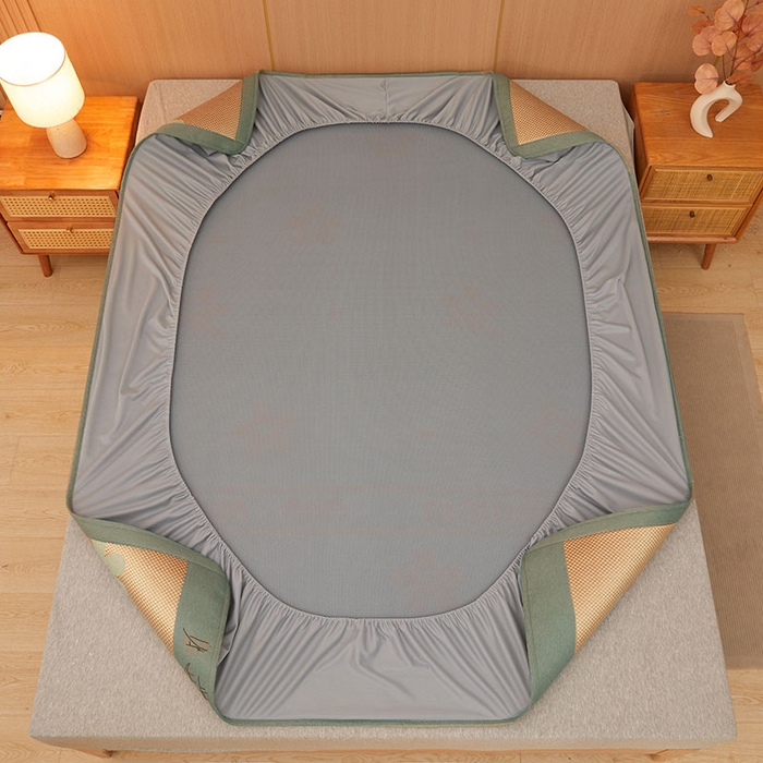 91家纺网 家纺一手货源 找家纺 全季家居 2025新款A类抗菌防螨清凉提花冰藤席凉席席子 花语-娇黄 床笠