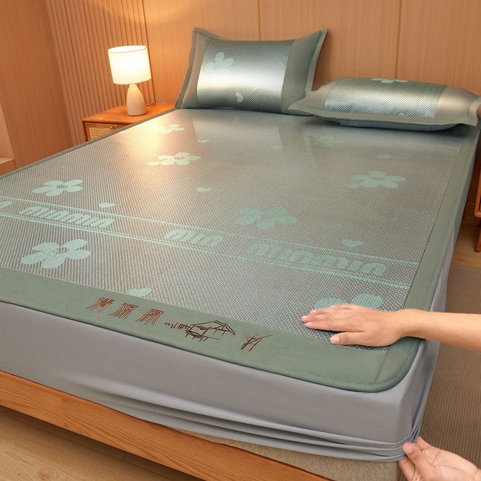 全季家居 2025新款A类抗菌防螨清凉提花冰藤席凉席席子 花语-水绿 床笠