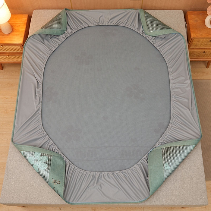 91家纺网 家纺一手货源 找家纺 全季家居 2025新款A类抗菌防螨清凉提花冰藤席凉席席子 花语-水绿 床笠