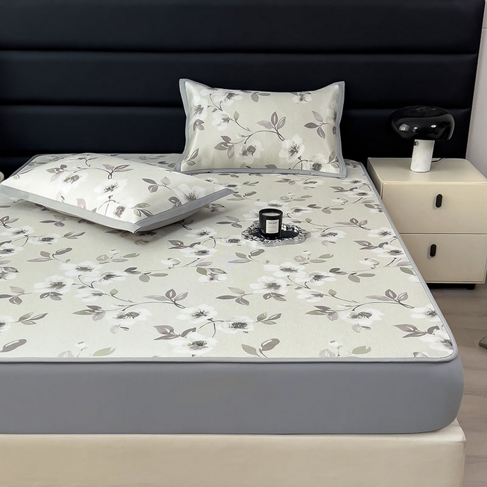 91家纺网 家纺一手货源 找家纺 全季家居 2025新款A类花卉系列数码印花冰藤席凉席席子 花漫舞曲-水绿 床笠