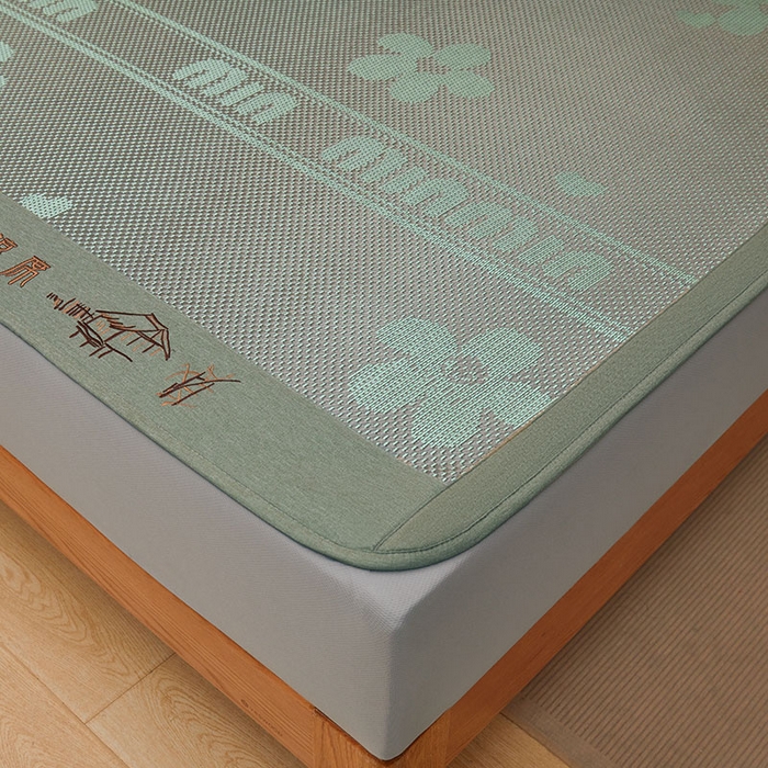 91家纺网 家纺一手货源 找家纺 全季家居 2025新款A类抗菌防螨清凉提花冰藤席凉席席子 花语-水绿 床笠