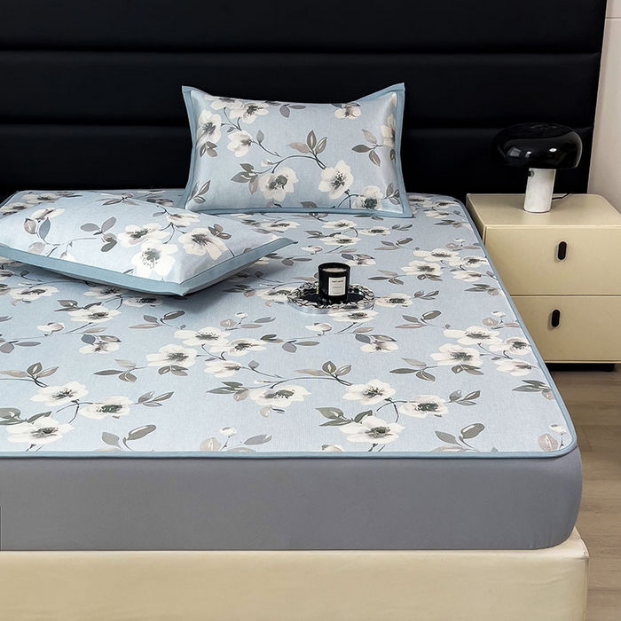 91家纺网 家纺一手货源 找家纺 全季家居 2025新款A类花卉系列数码印花冰藤席凉席席子 花漫舞曲-天蓝 床笠