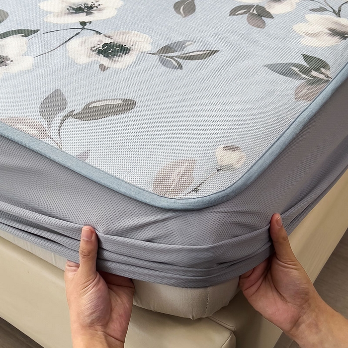 91家纺网 家纺一手货源 找家纺 全季家居 2025新款A类花卉系列数码印花冰藤席凉席席子 花漫舞曲-天蓝 床笠