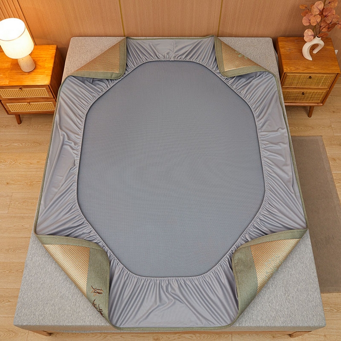 91家纺网 家纺一手货源 找家纺 全季家居 2025新款A类抗菌防螨清凉提花冰藤席凉席席子 飘雪-娇黄 床笠