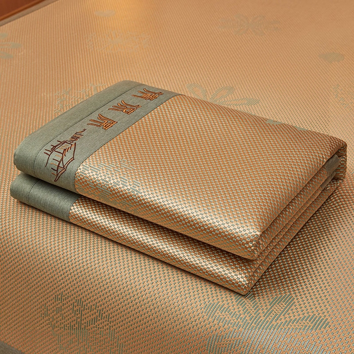 91家纺网 家纺一手货源 找家纺 全季家居 2025新款A类抗菌防螨清凉提花冰藤席凉席席子 飘雪-娇黄 床笠