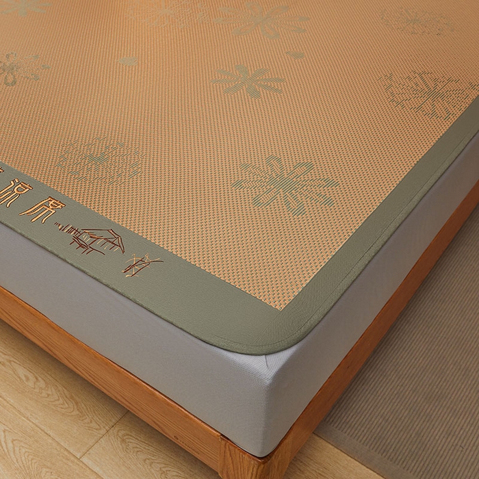 91家纺网 家纺一手货源 找家纺 全季家居 2025新款A类抗菌防螨清凉提花冰藤席凉席席子 飘雪-娇黄 床笠