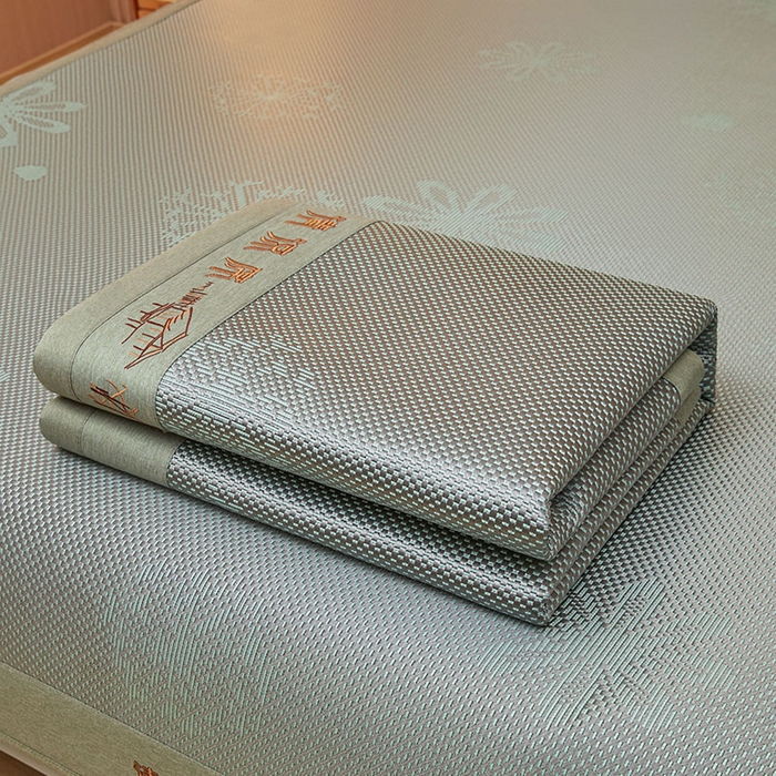 91家纺网 家纺一手货源 找家纺 全季家居 2025新款A类抗菌防螨清凉提花冰藤席凉席席子 飘雪-水绿 床笠