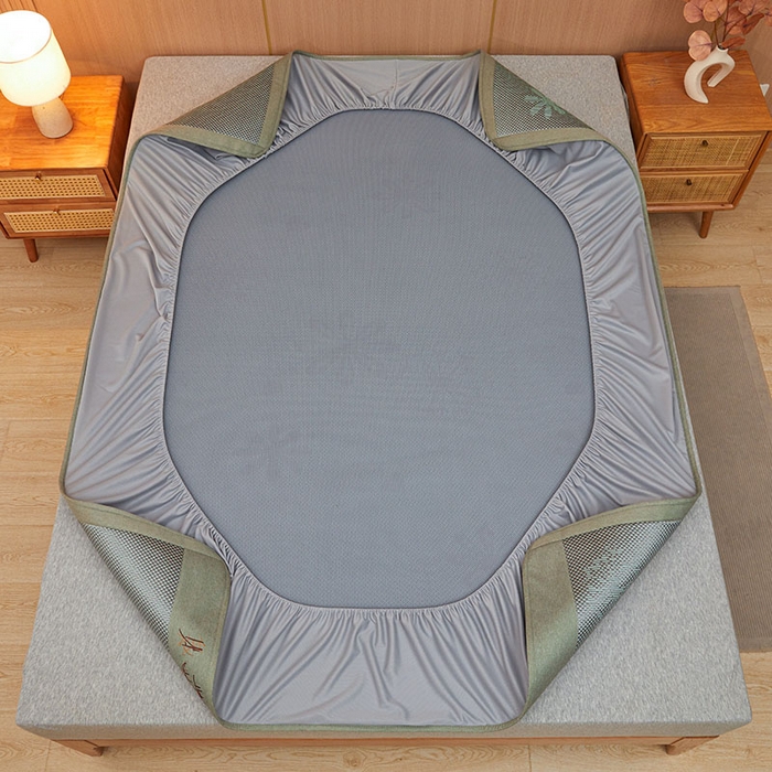 91家纺网 家纺一手货源 找家纺 全季家居 2025新款A类抗菌防螨清凉提花冰藤席凉席席子 飘雪-水绿 床笠