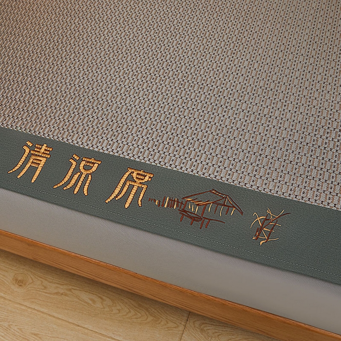 91家纺网 家纺一手货源 找家纺 全季家居 2025新款A类抗菌防螨清凉提花冰藤席凉席席子 若兮-烟灰 床笠