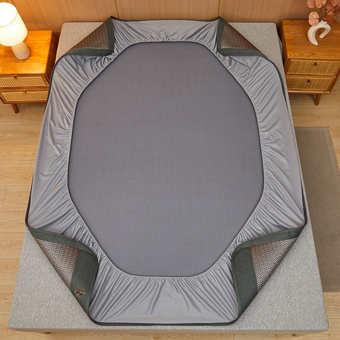 91家纺网 家纺一手货源 找家纺 全季家居 2025新款A类抗菌防螨清凉提花冰藤席凉席席子 若兮-烟灰 床笠