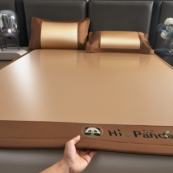全季家居 2025新款A类抗菌防螨贪吃熊猫系列冰藤席凉席席子 金咖 床席