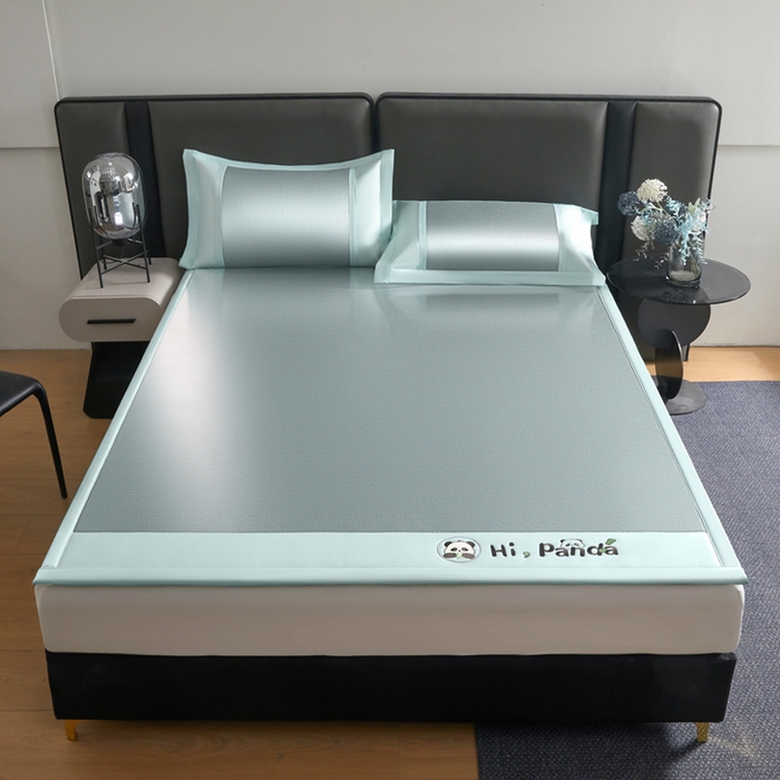 91家纺网 家纺一手货源 找家纺 全季家居 2025新款A类抗菌防螨贪吃熊猫系列冰藤席凉席席子 水绿 床席