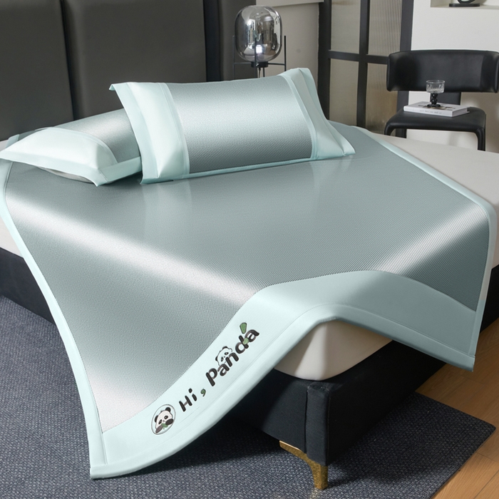 91家纺网 家纺一手货源 找家纺 全季家居 2025新款A类抗菌防螨贪吃熊猫系列冰藤席凉席席子 水绿 床席