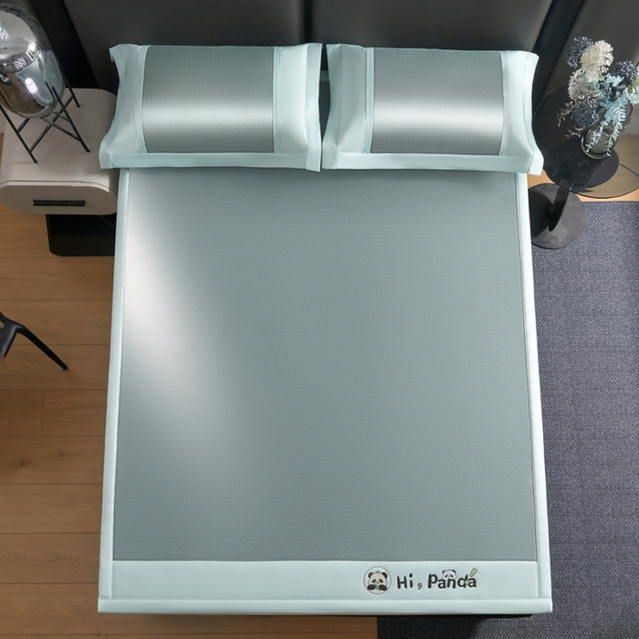 91家纺网 家纺一手货源 找家纺 全季家居 2025新款A类抗菌防螨贪吃熊猫系列冰藤席凉席席子 水绿 床席