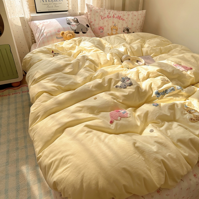 91家纺网 家纺一手货源 找家纺 丽涵家纺 2025新款全棉纯棉13372数码印花毛巾绣四件套 萌喵时光