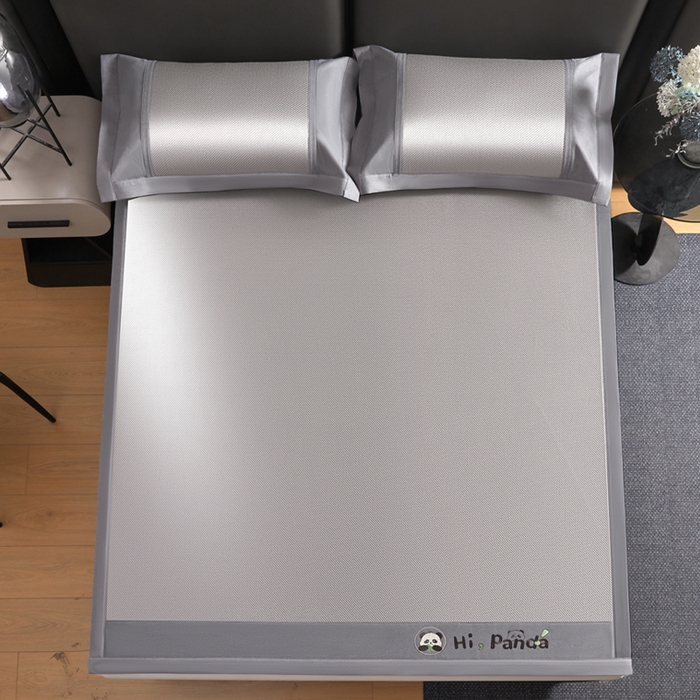 91家纺网 家纺一手货源 找家纺 全季家居 2025新款A类抗菌防螨贪吃熊猫系列冰藤席凉席席子 银灰 床席