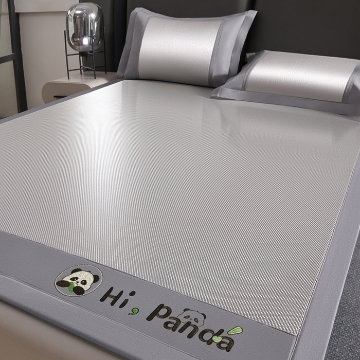 91家纺网 家纺一手货源 找家纺 全季家居 2025新款A类抗菌防螨贪吃熊猫系列冰藤席凉席席子 银灰 床席