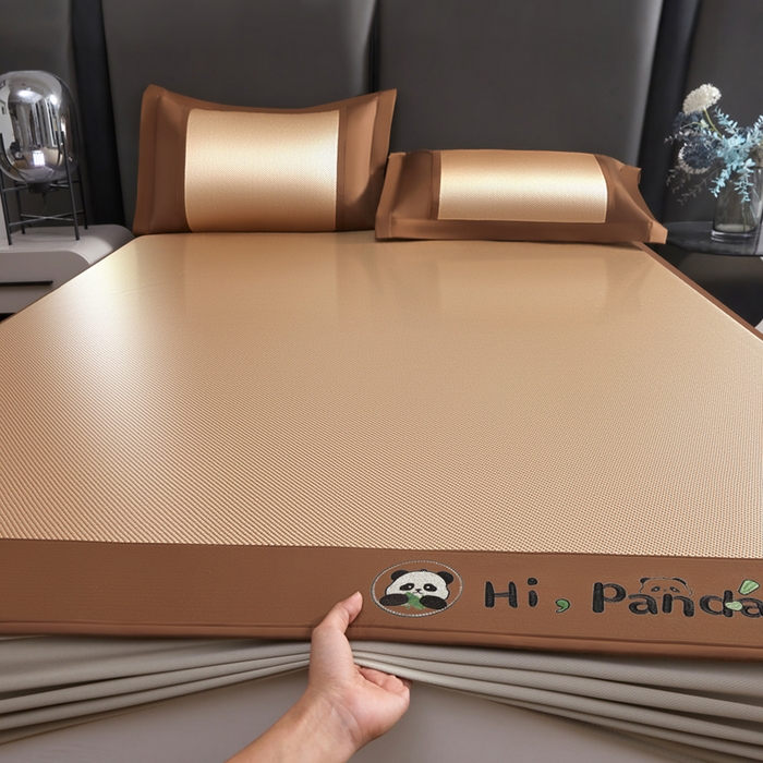 全季家居 2025新款A类抗菌防螨贪吃熊猫系列冰藤席凉席席子 金咖 床笠